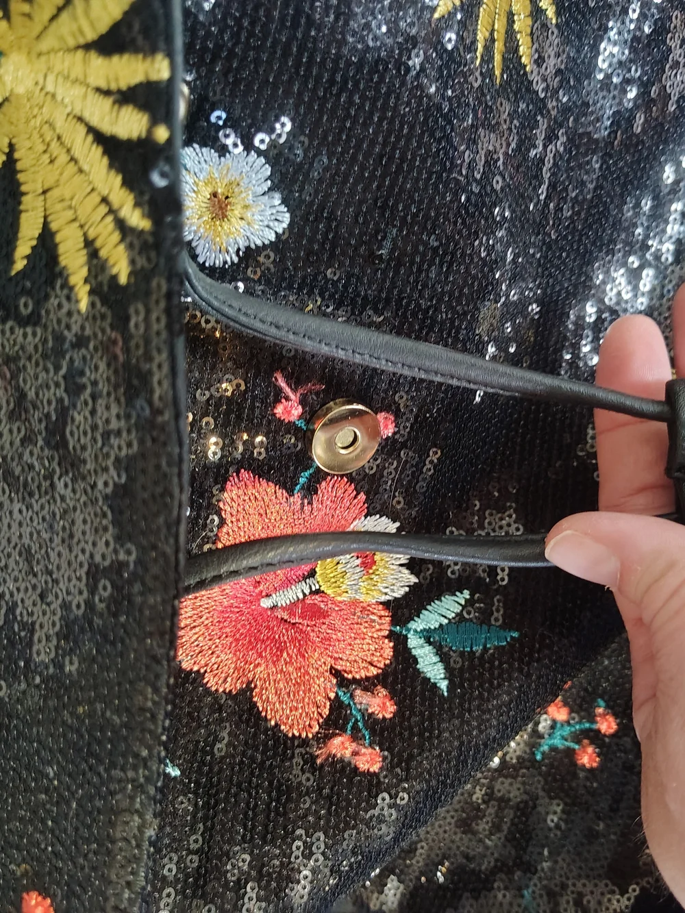 NWT Karma Women Black Sequin Floral Embroidered Backpack